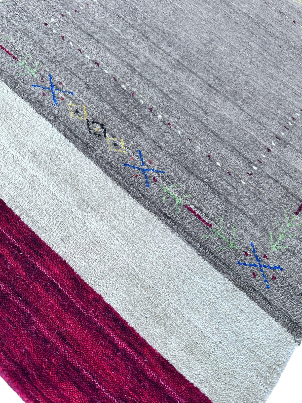 Indian Gabbeh Rug 3'1" x 4'8", Hand-Loomed Wool & Bamboo Silk, Blue, view 2