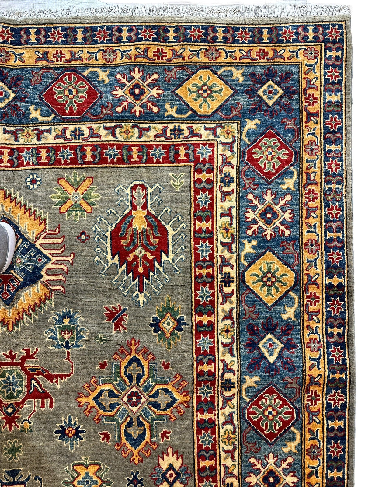 Fine Hand Knotted Afghani Super Kazak Rug 7 x 10, view 10