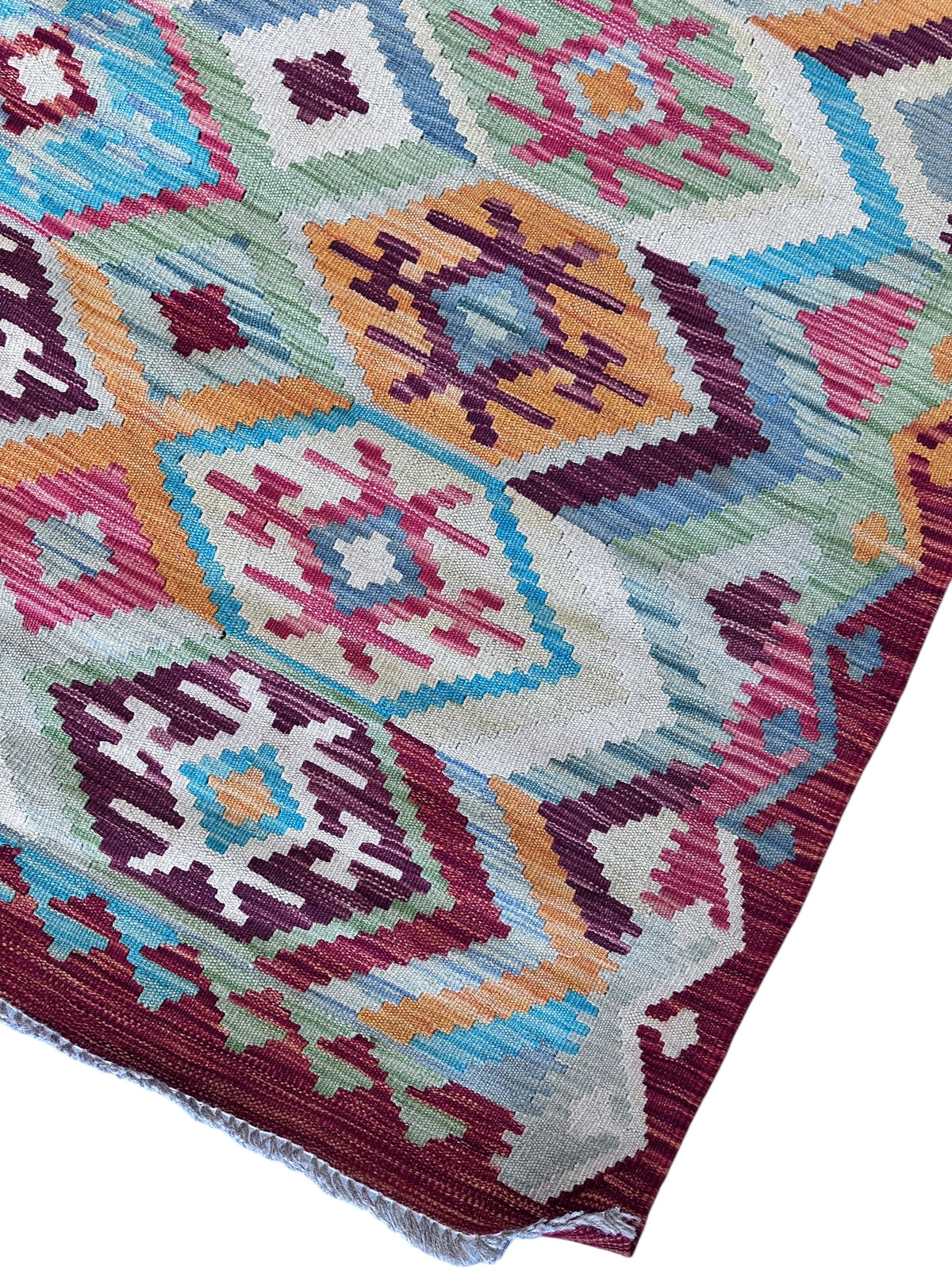 Afghan Kilim Rug 8x10, Gray, Pink & Blue, Hand-Woven Wool Flatweave, view 8