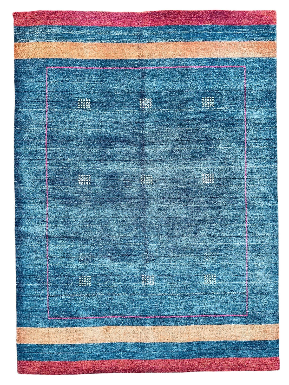 Indian Gabbeh Rug 4'11" x 6'9", Hand-Loomed Wool & Bamboo Silk, Blue