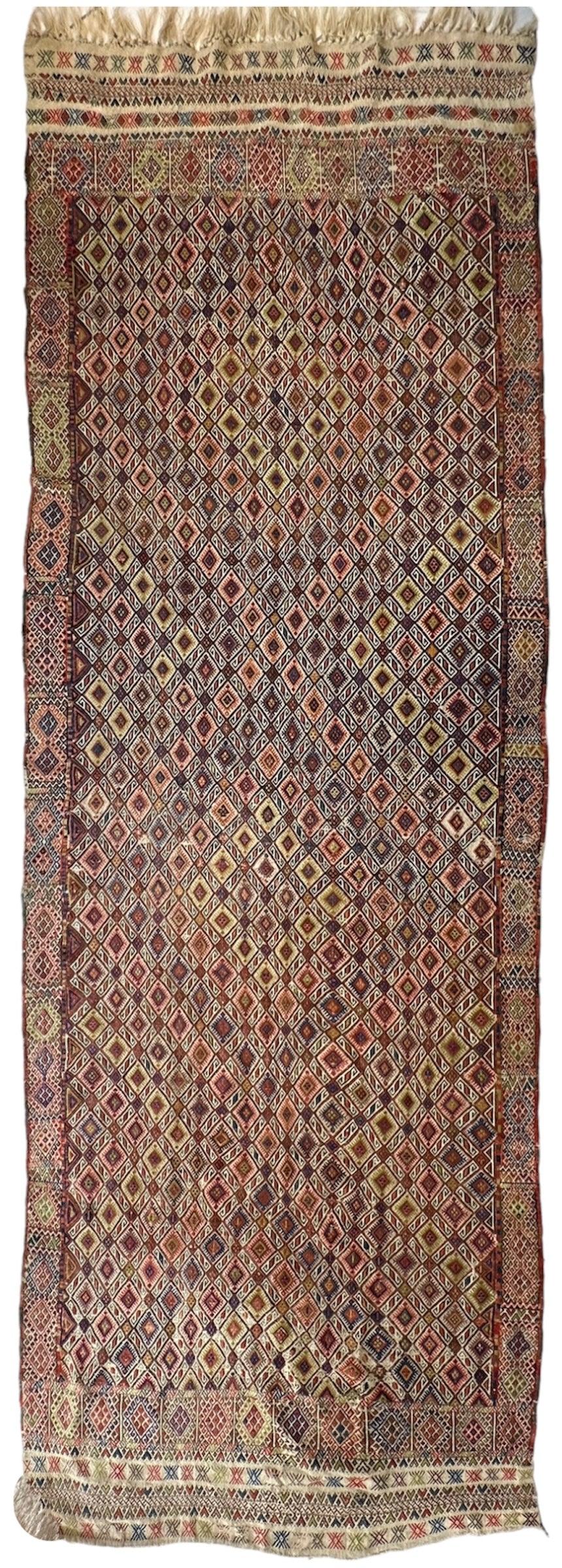 Antique Turkish Jajim Runner 5'5" x 14'5", Hand-Woven Wool, c. 1930