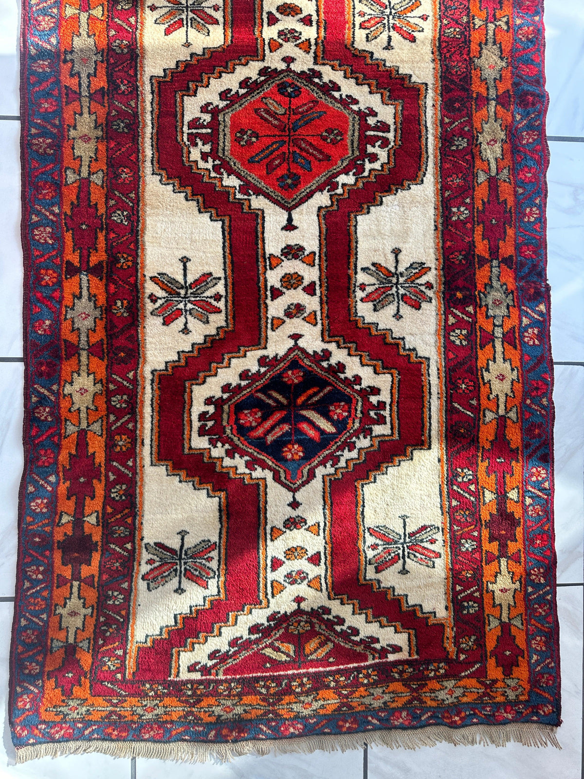 Vintage Persian Meshkin Runner 3'6" x 9'10", Hand-Knotted Wool, 1950s, view 6