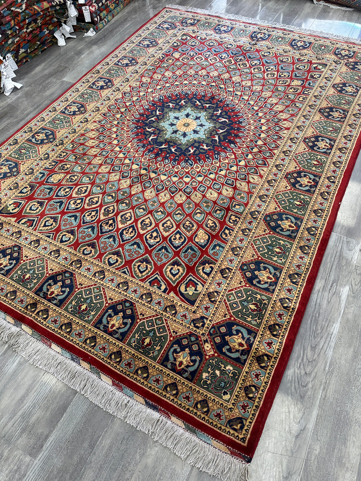 Afghan Rug 7x10, Red, Beige & Light Blue, Hand-Knotted Wool, view 4
