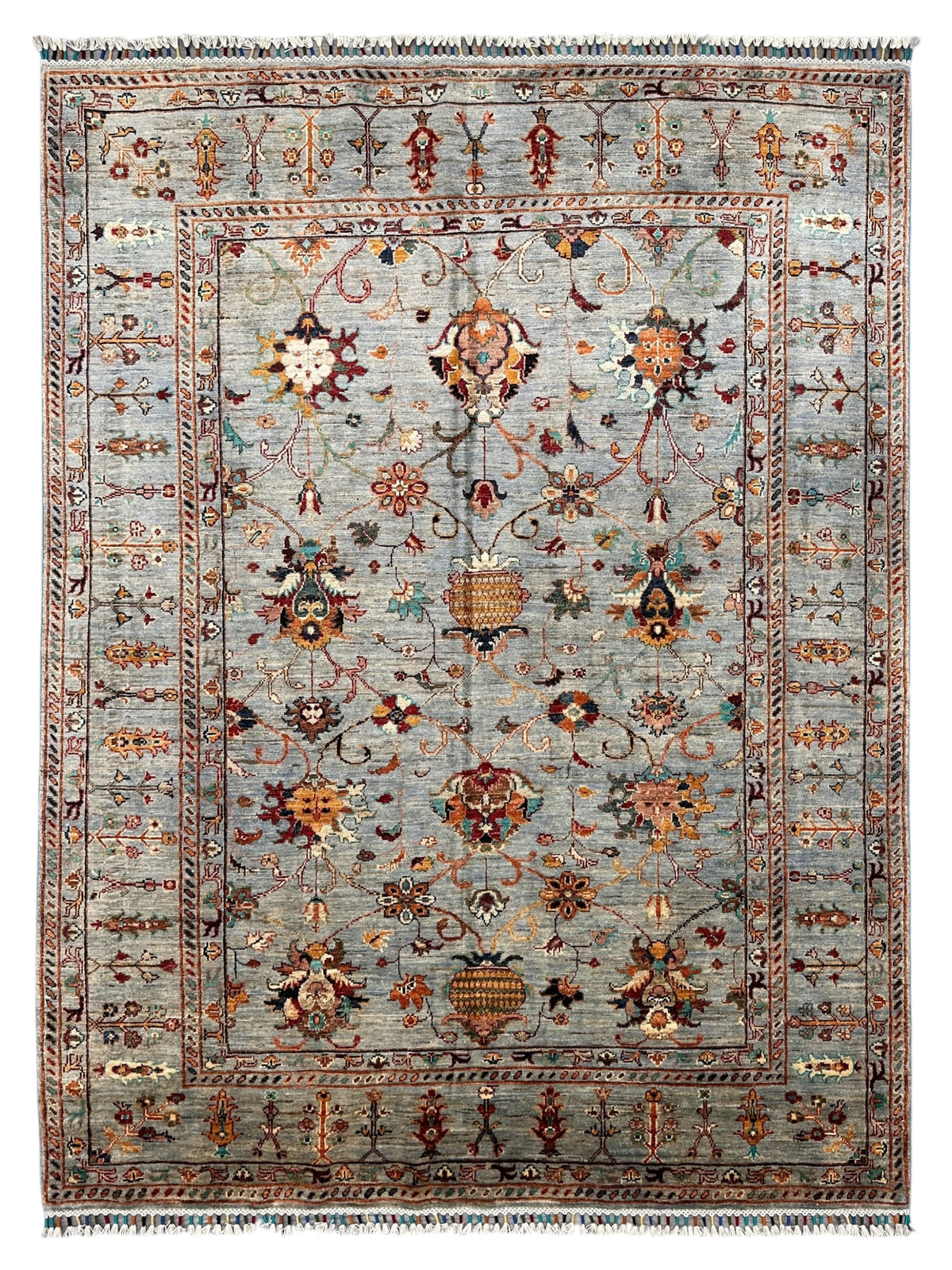 Afghan Chobi Sultani Rug 5'9" x 7'6", Hand-Knotted Ghazni Wool, Cream