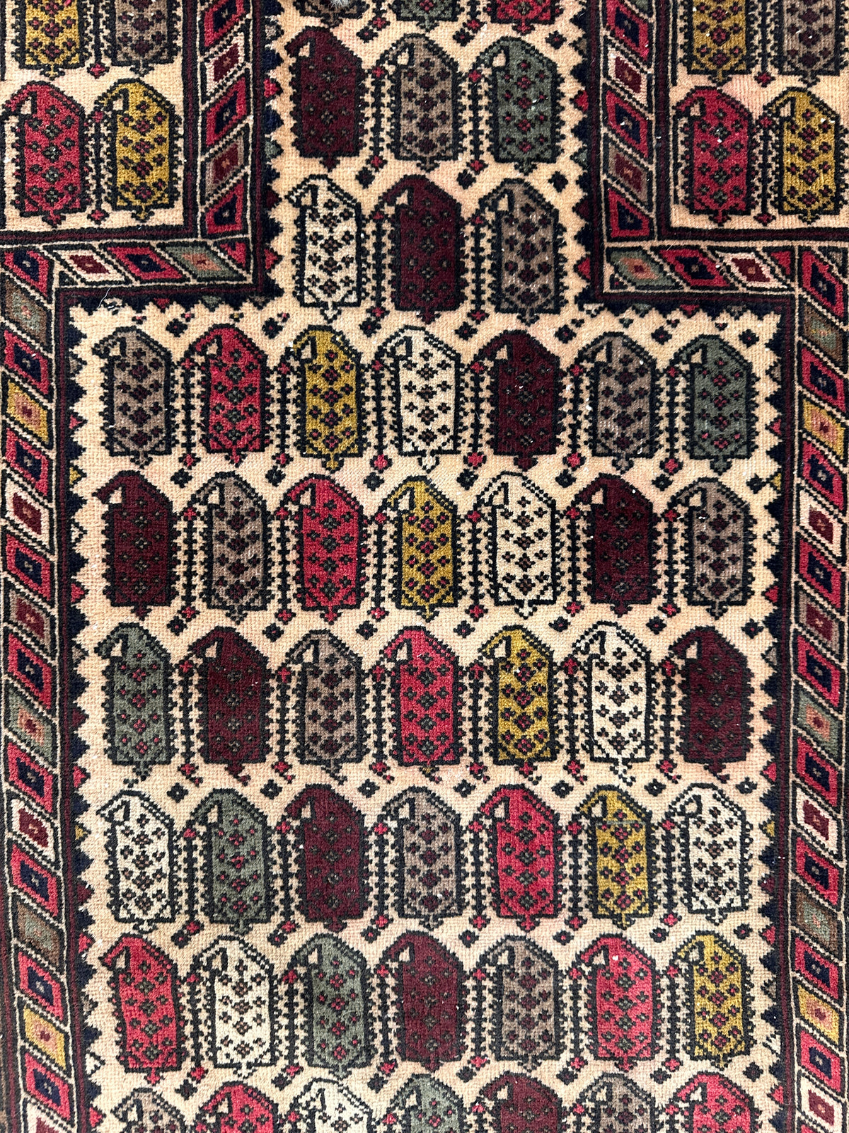Afghan Baluch Prayer Rug 3x5 | Beige, Brown & Burgundy | Hand-Knotted Wool | View 5