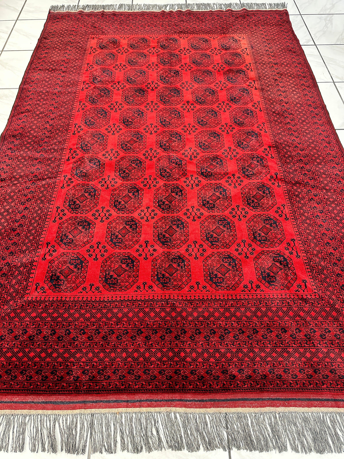 Afghan Ersari Rug 6'7" x 9'6", Hand-Knotted Wool, Red, view 3