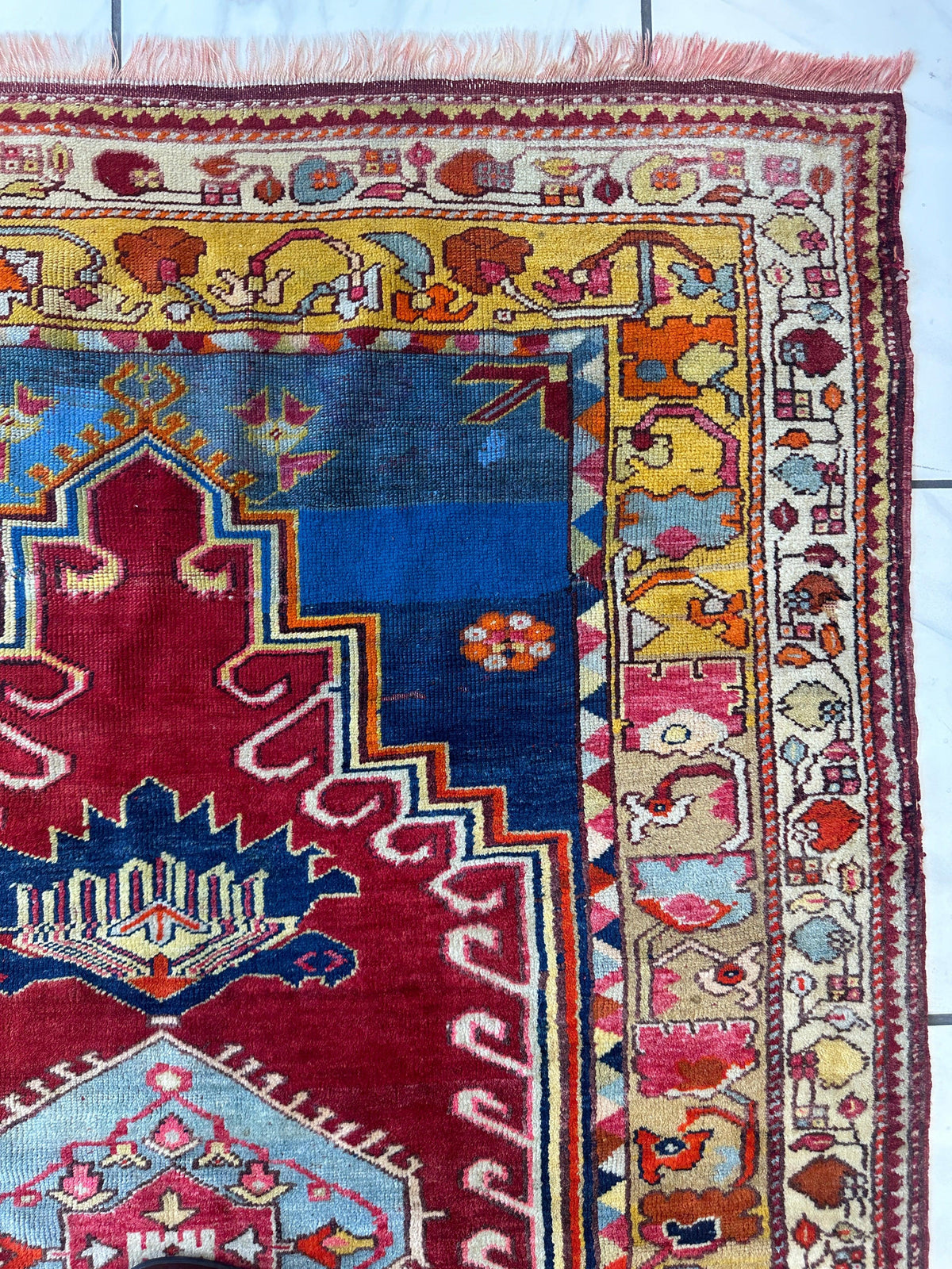 Antique Turkish Melas Rug 4'3" x 5'11", Hand-Knotted Wool, Blue, view 12
