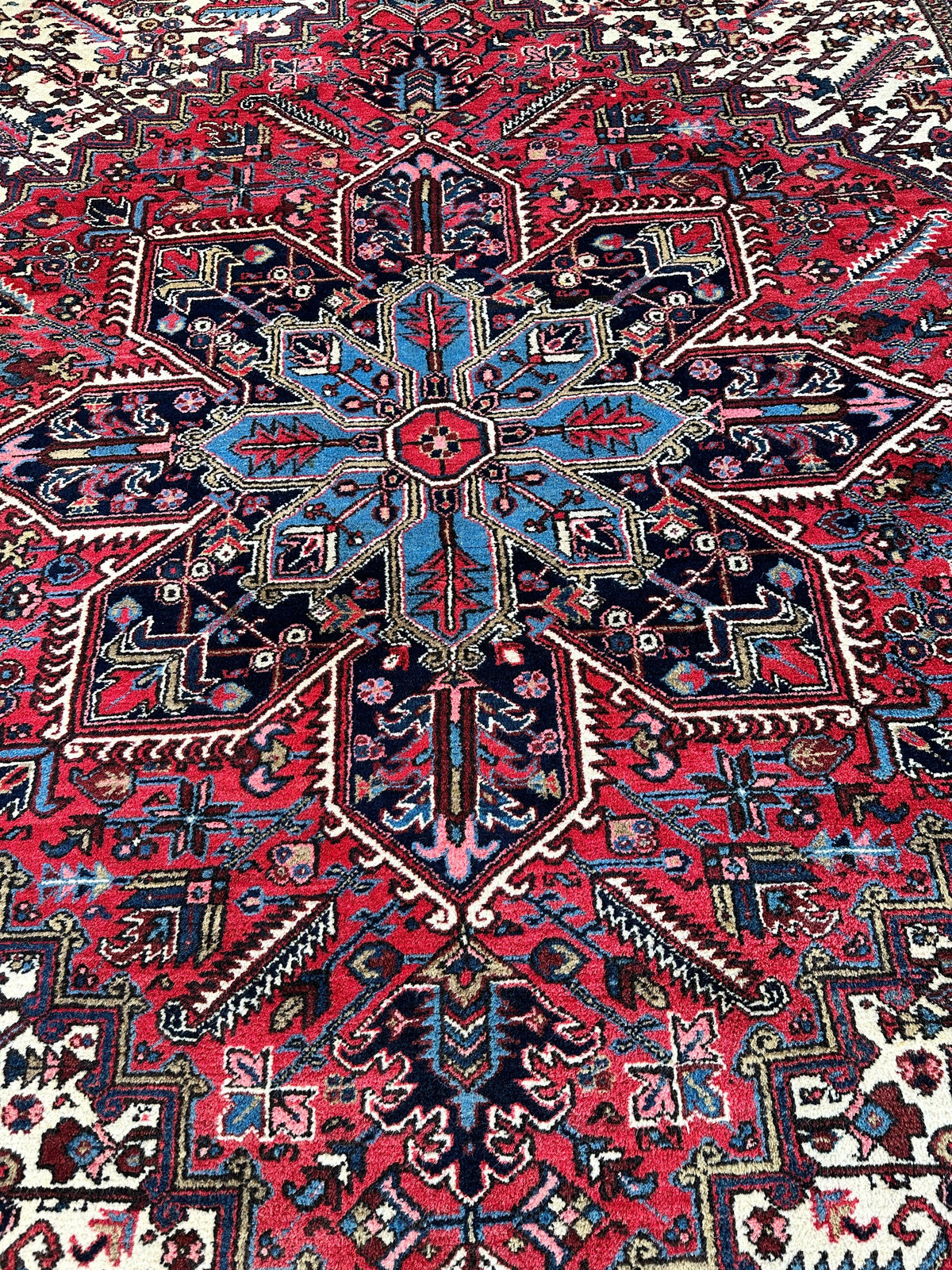 Vintage Persian Heriz Rug 9' x 11'10", Hand-Knotted Wool, 1960s, view 6