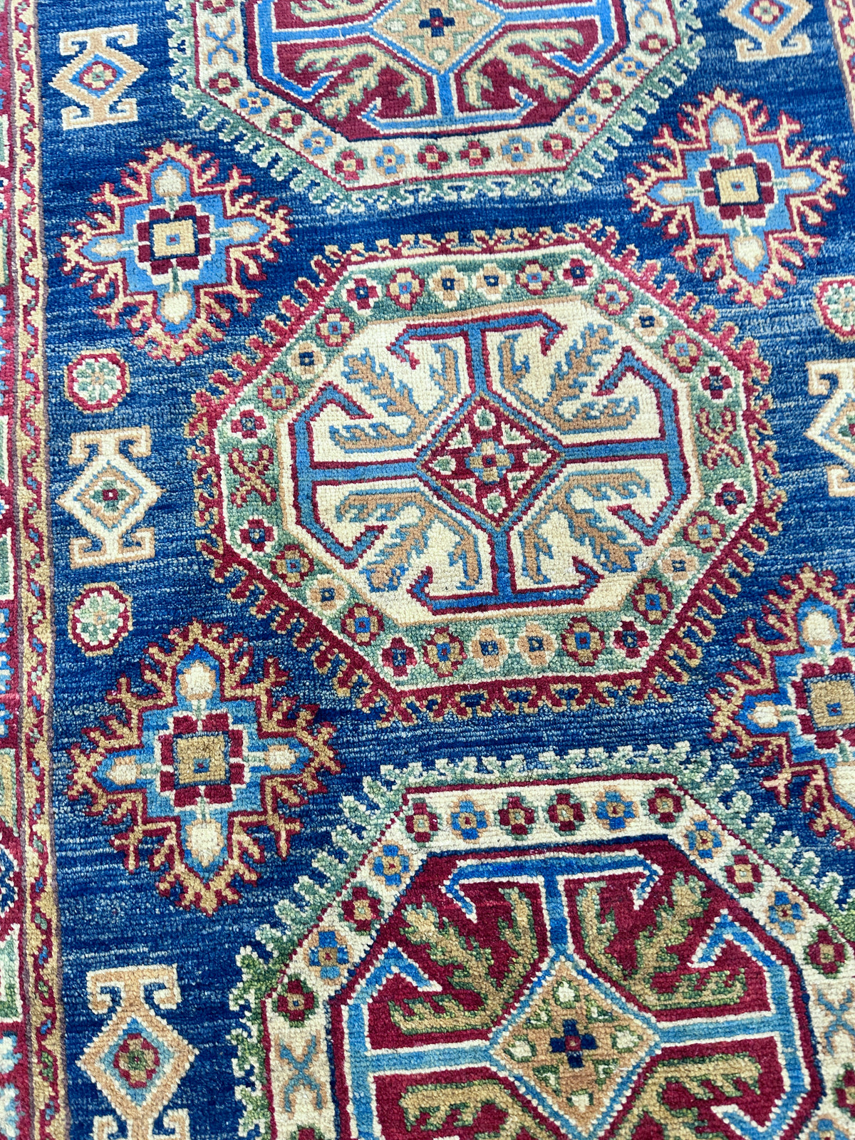 Afghan Kazak Rug 3'4" x 5', Hand-Knotted Wool, Cream & Red, view 3