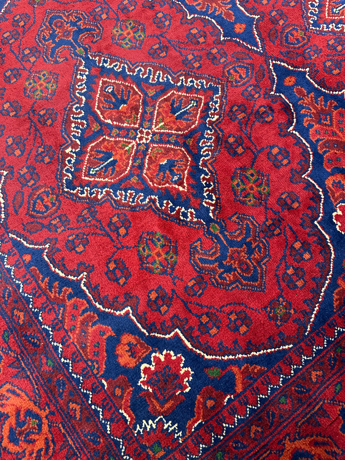 Afghan Ghazni Rug 4'11" x 6'10", Hand-Knotted Wool, Blue, Red & Ivory, view 5
