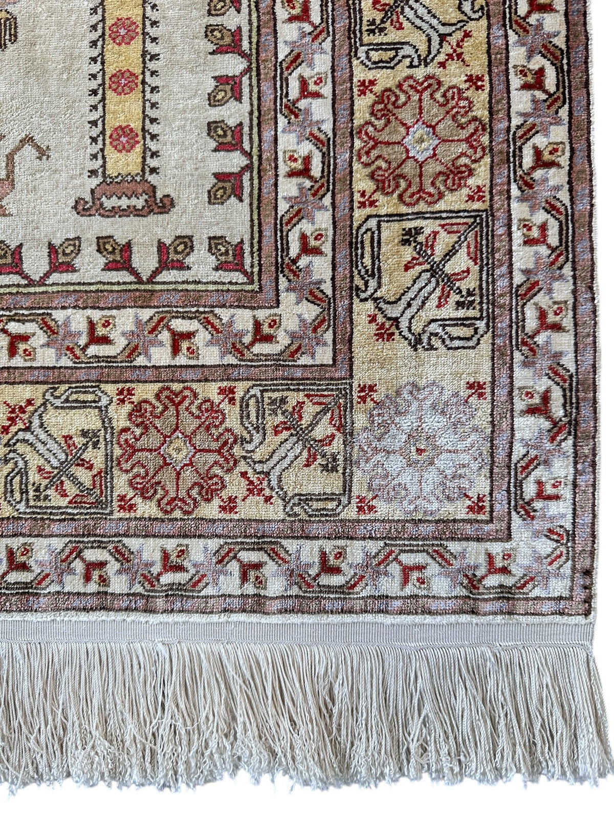 Vintage Turkish Kayseri Rug 26" x 36", Hand-Knotted Silk, 1980s, view 3