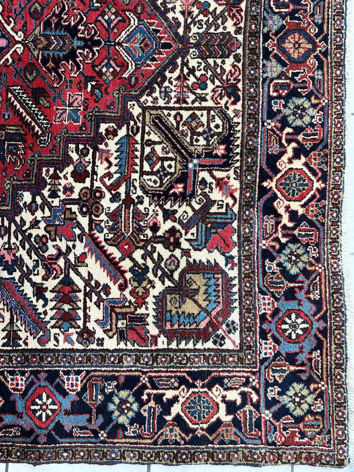 Vintage Persian Heriz Rug 9' x 11'10", Hand-Knotted Wool, 1960s, view 8