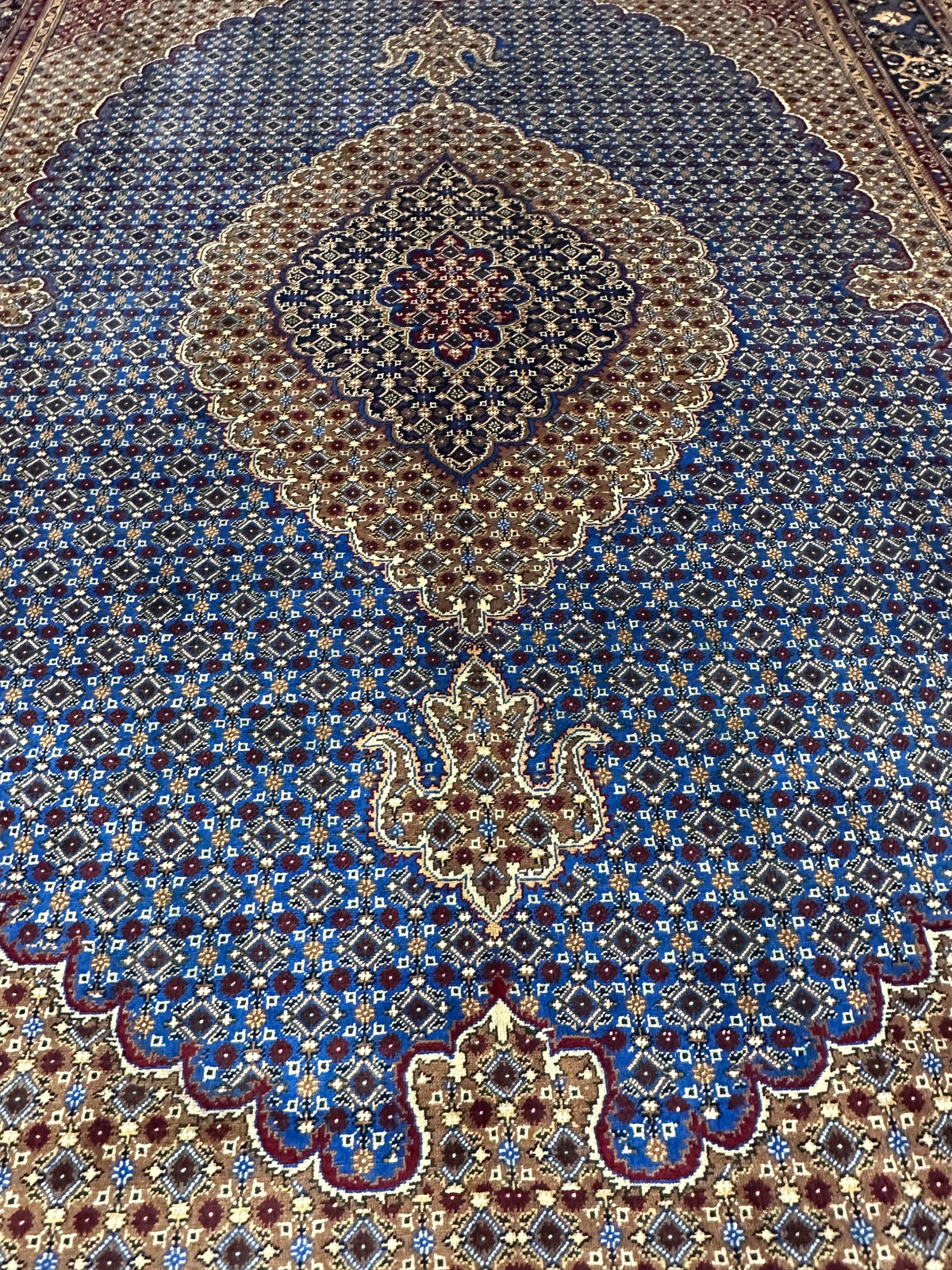 Afghan Tabriz Rug 8x11, Light Blue, Navy & Gold, Hand-Knotted Wool, view 8