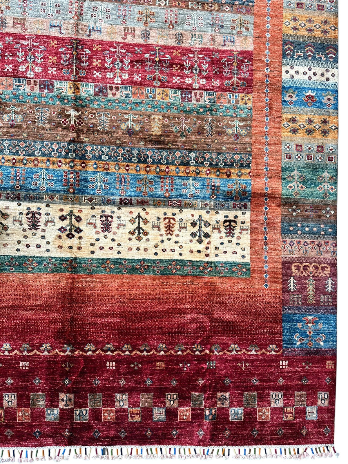 Afghan Khorjin Rug 7' x 9'10", Hand-Knotted Wool, Blue, Gold & Red, view 11