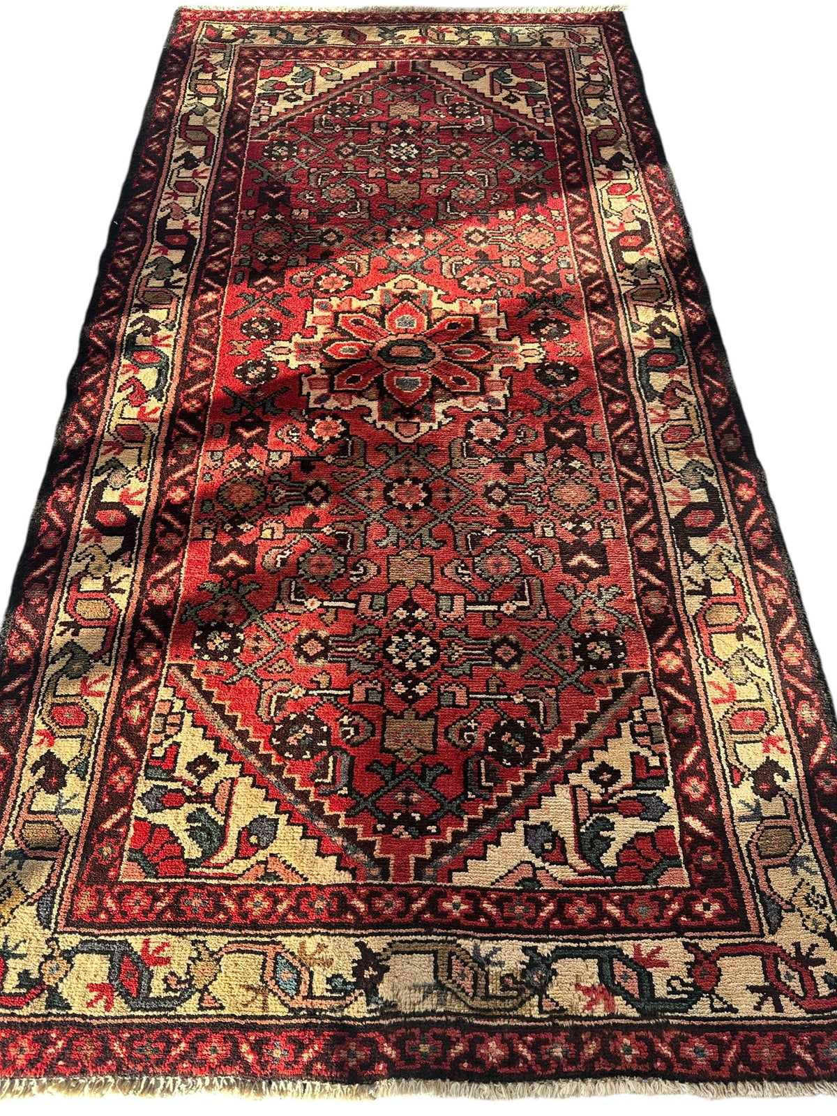Antique Persian Hamadan Rug 3'7" x 6'8", Hand-Knotted Wool, Pink, view 4