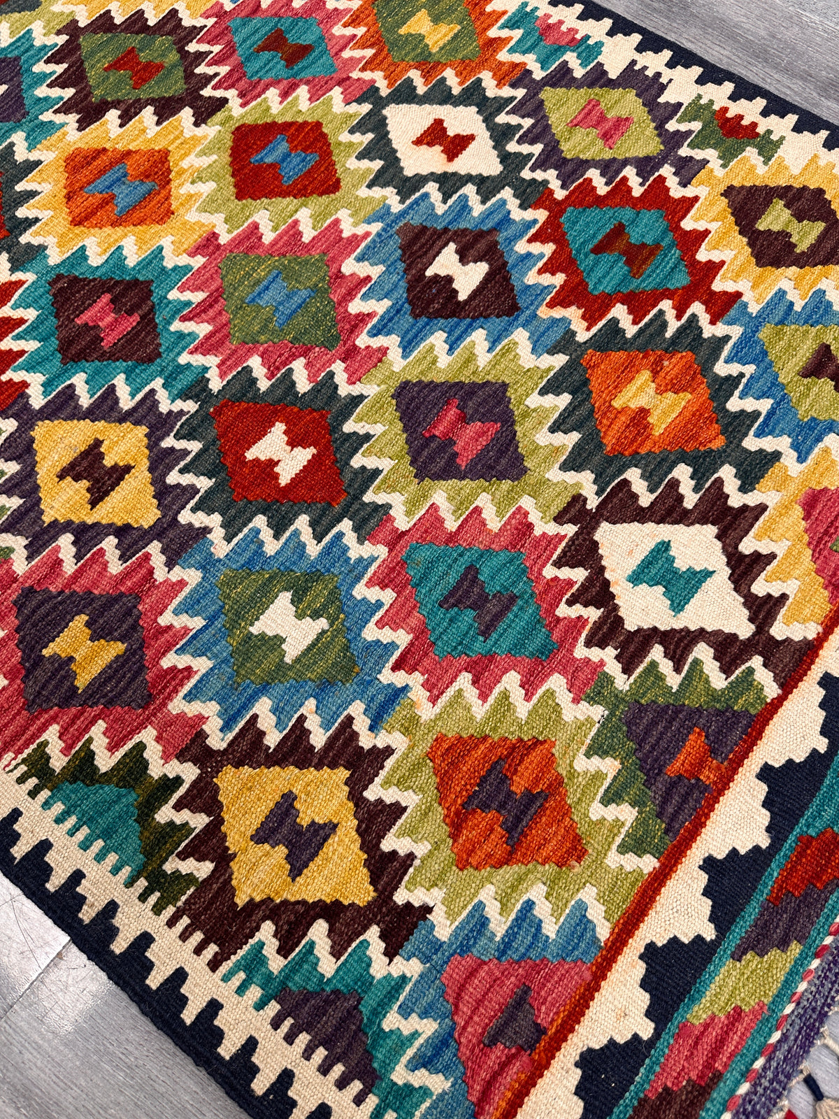 Afghan Kilim Rug 3x5, Ivory, Rust & Yellow, Hand-Woven Wool Flatweave, view 3