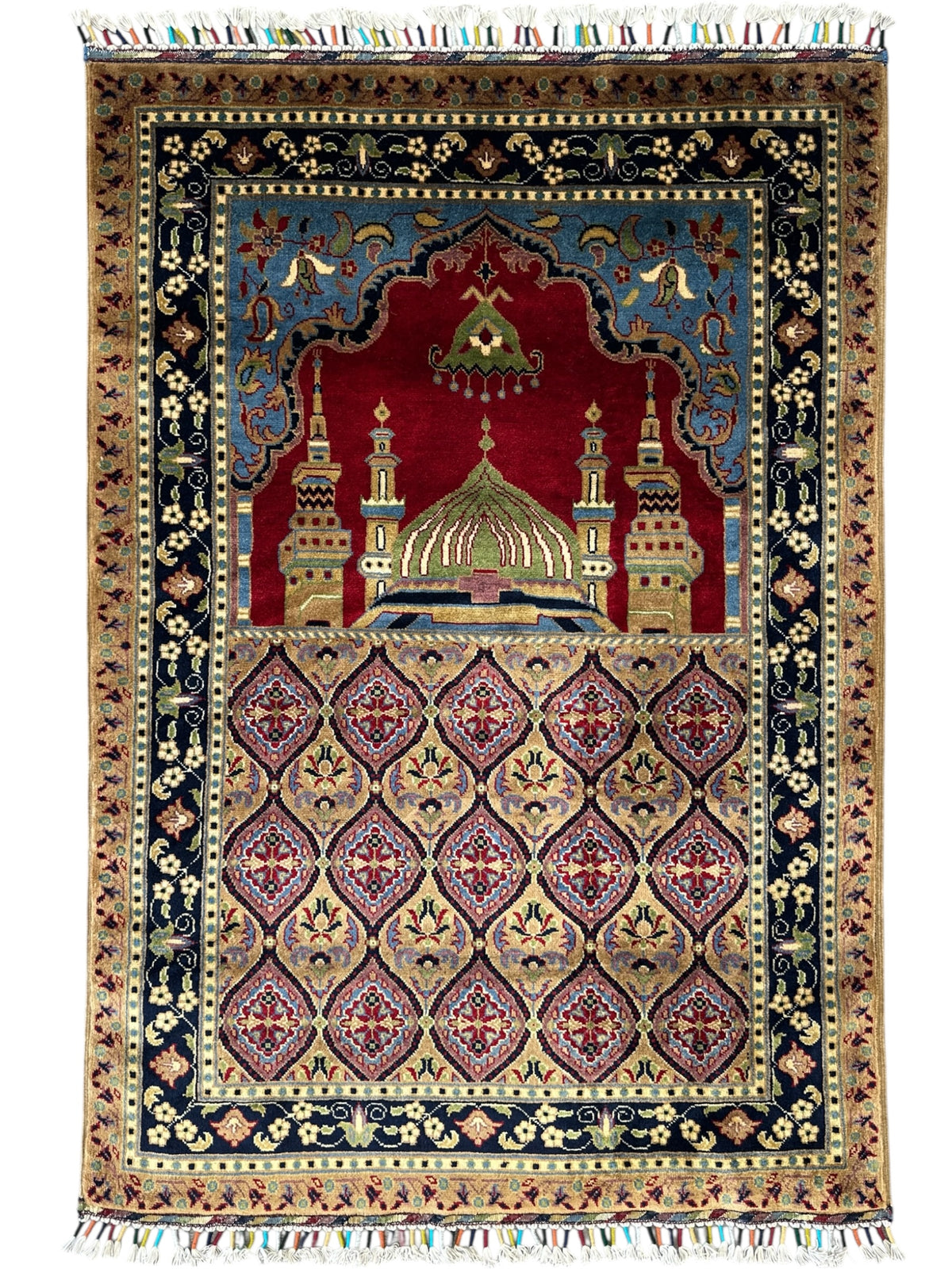 Afghani Prayer Rug 3x5 size range mihrab laid flat
