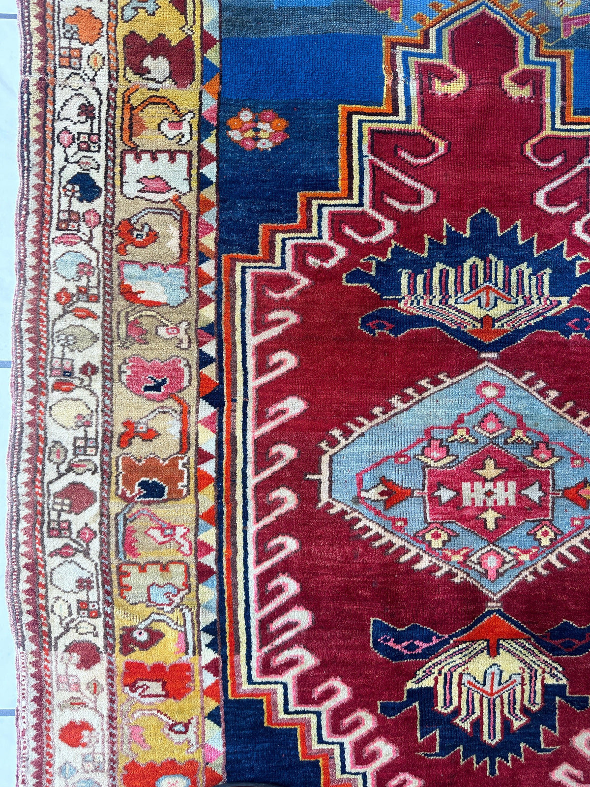 Antique Turkish Melas Rug 4'3" x 5'11", Hand-Knotted Wool, Blue, view 10