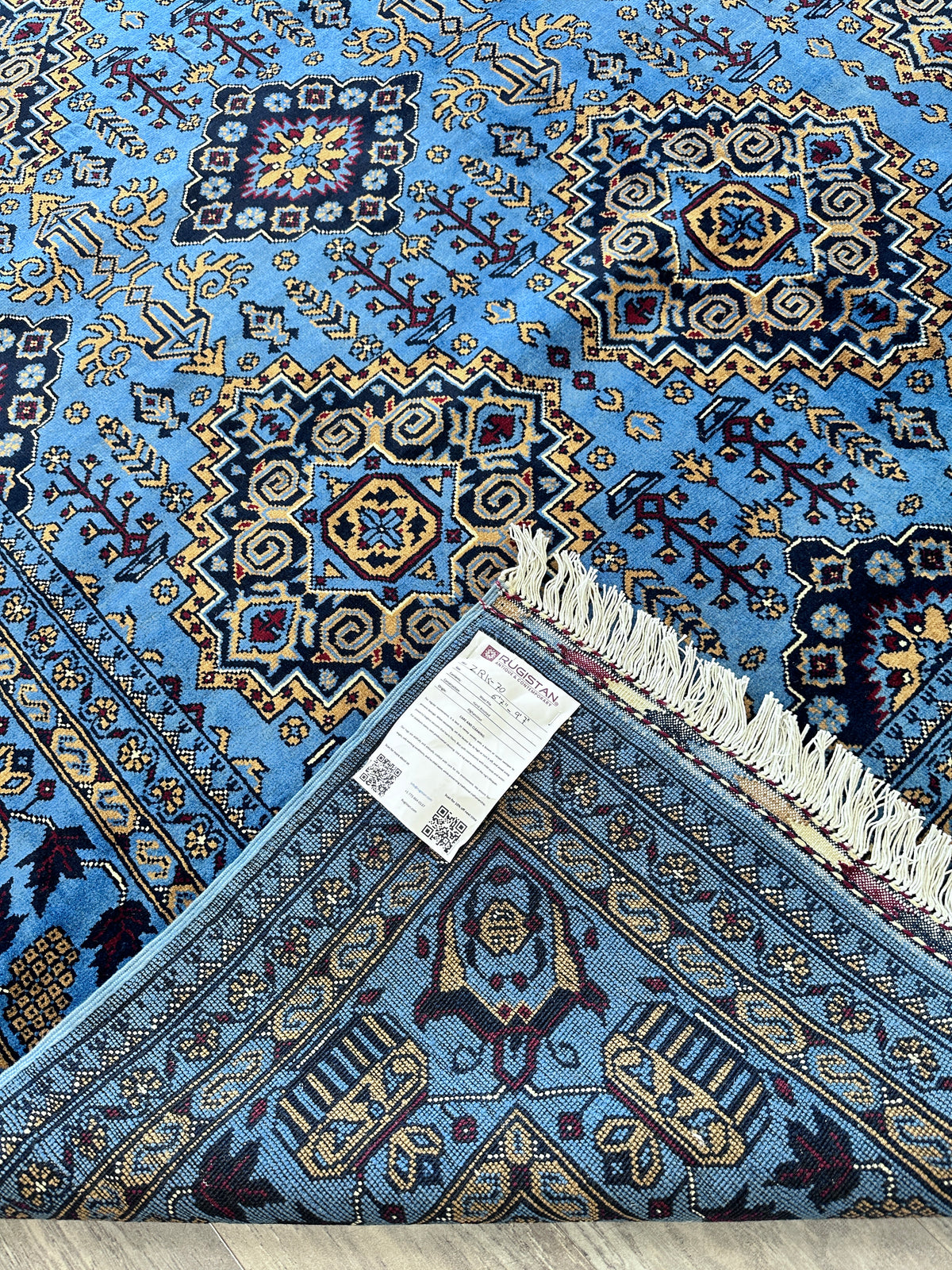 Afghan Zerkhaki Rug 6'7" x 9'9", Hand-Knotted Wool, Blue, view 7