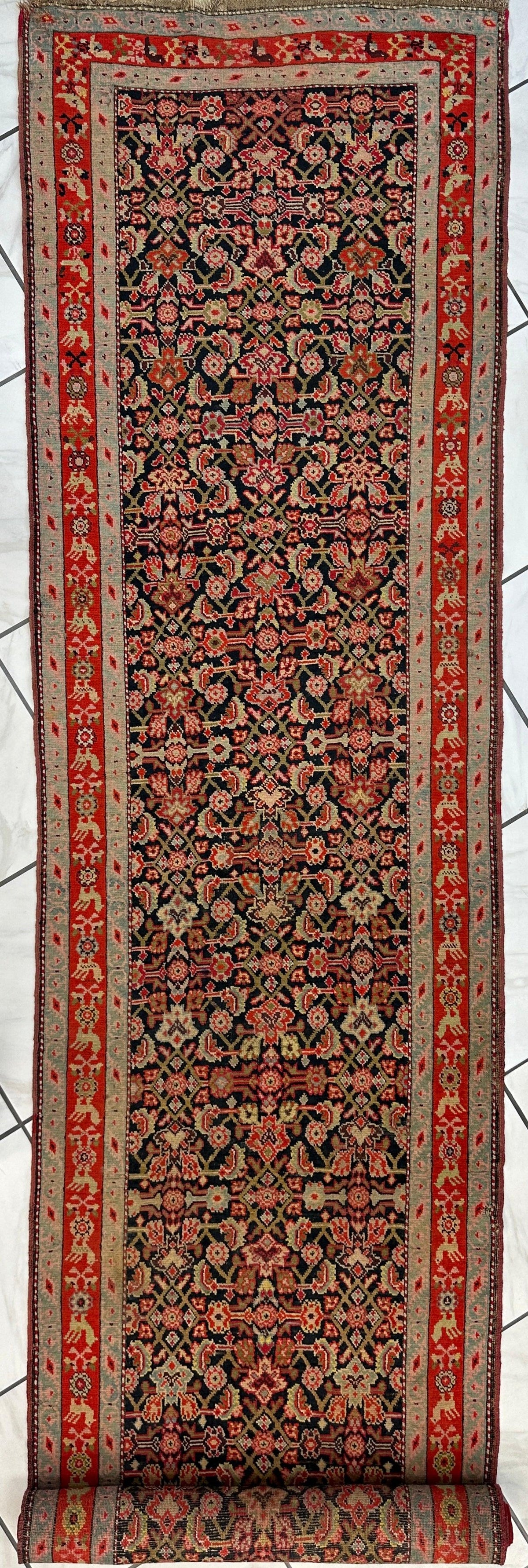 Antique Caucasian Karabakh Runner 3'4" x 17', Hand-Knotted Wool, 1930s, view 3