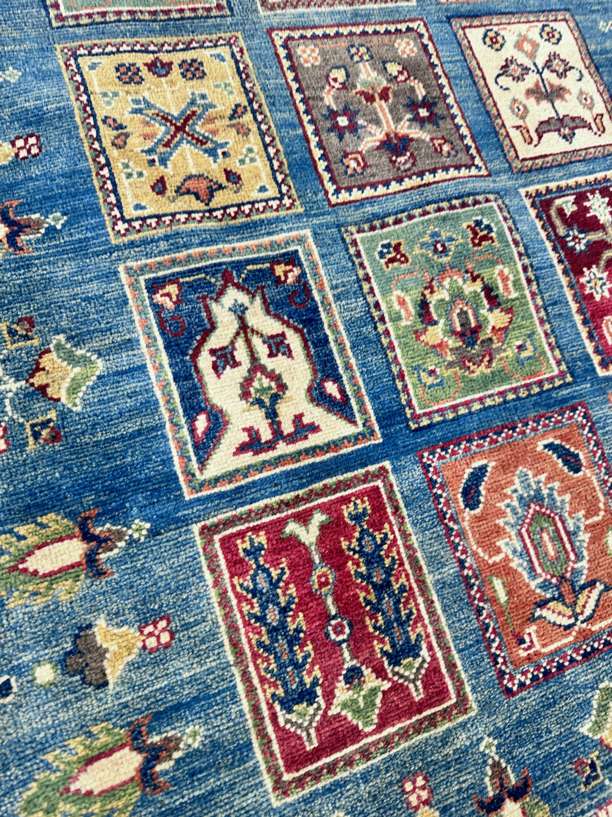 Afghan Kazak Tribal Rug 3x5, Blue, Red & Ivory, Hand-Knotted Wool, view 3