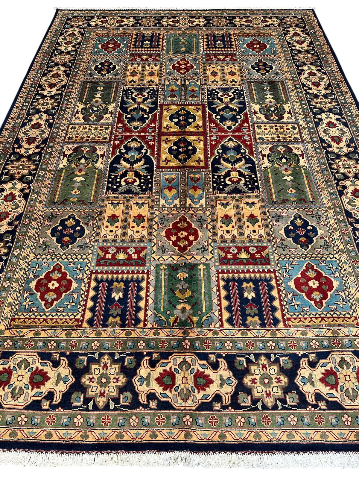 Afghan Bakhtiari Rug 7x10, Navy, Beige & Light Blue, Hand-Knotted Wool, view 3