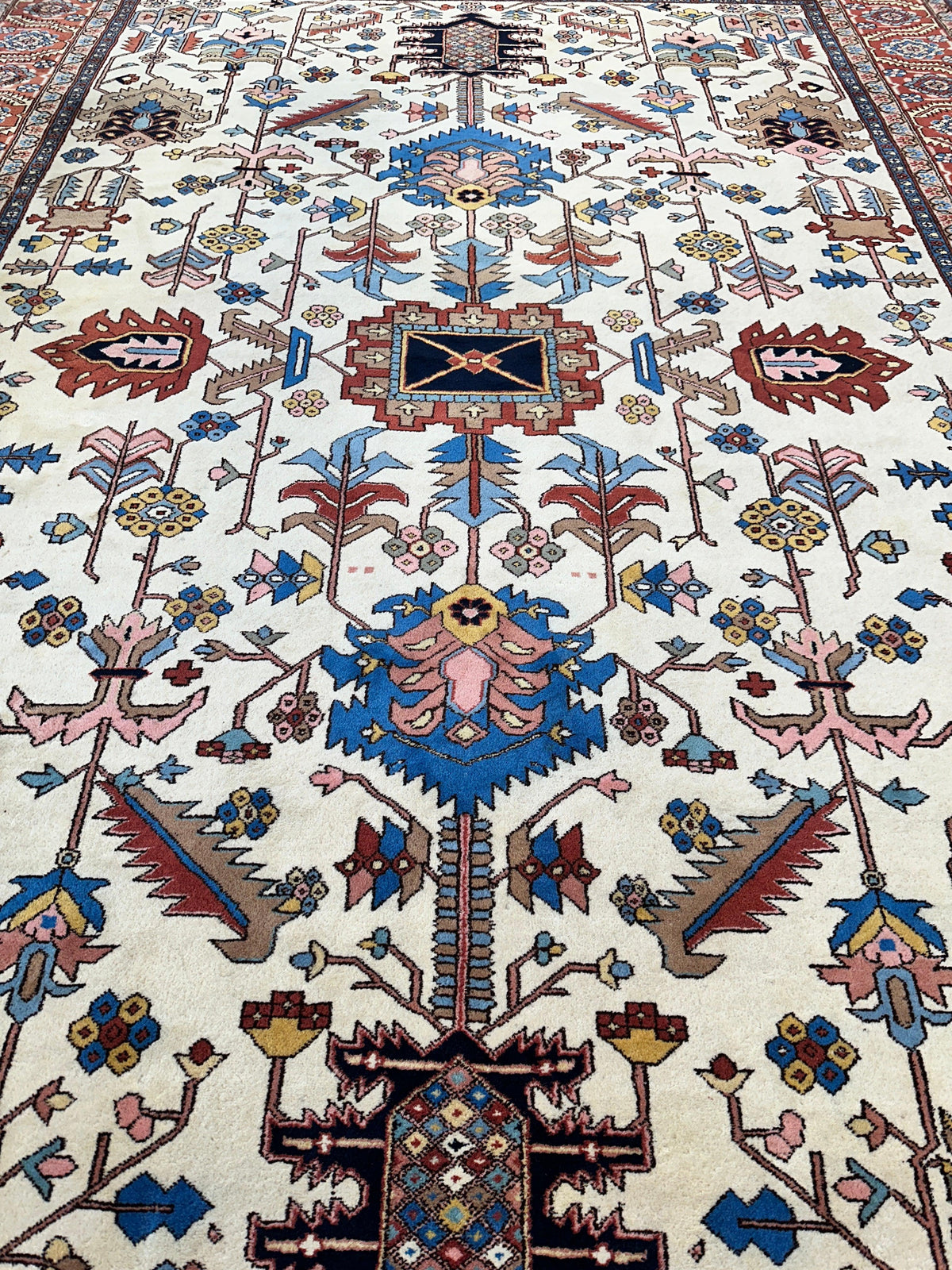 Vintage Afghan Serapi Rug 10'10" x 15'10", Hand-Knotted Wool, Blue, view 9