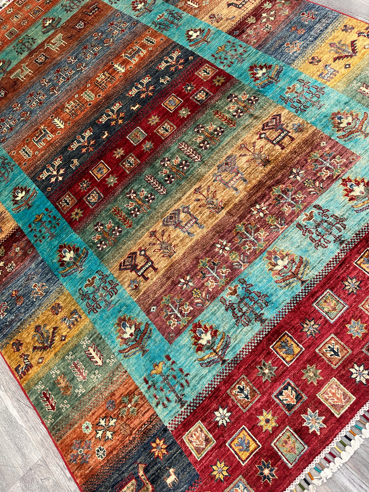 Afghan Gabbeh Rug 5'9" x 8'1", Hand-Knotted Ghazni Wool, Tree of Life, view 5