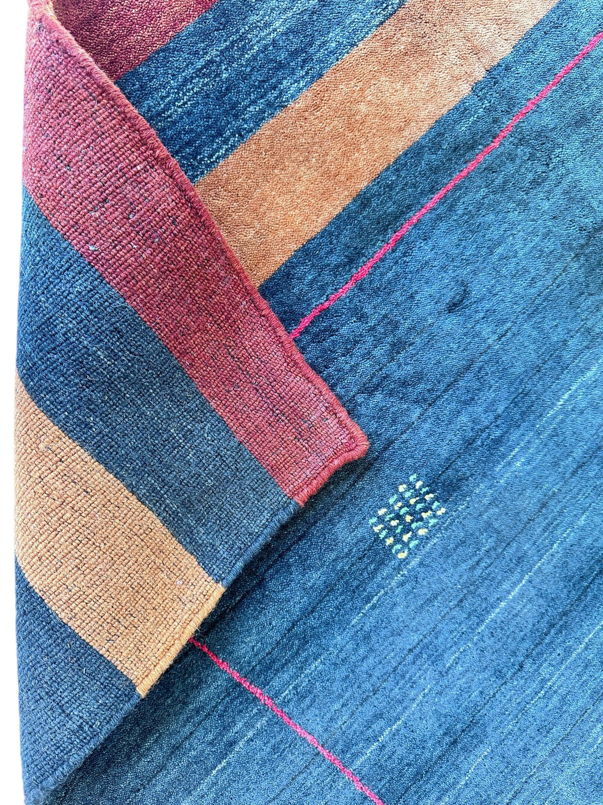 Indian Gabbeh Rug 4'11" x 6'9", Hand-Loomed Wool & Bamboo Silk, Blue, view 9