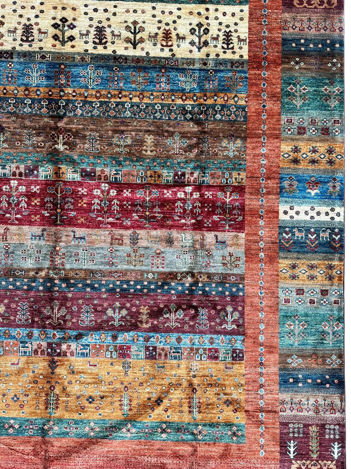 Afghan Khorjin Rug 7' x 9'10", Hand-Knotted Wool, Blue, Gold & Red, view 6