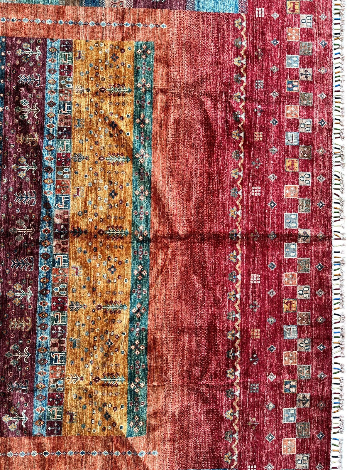 Afghan Khorjin Rug 7' x 9'10", Hand-Knotted Wool, Blue, Gold & Red, view 8