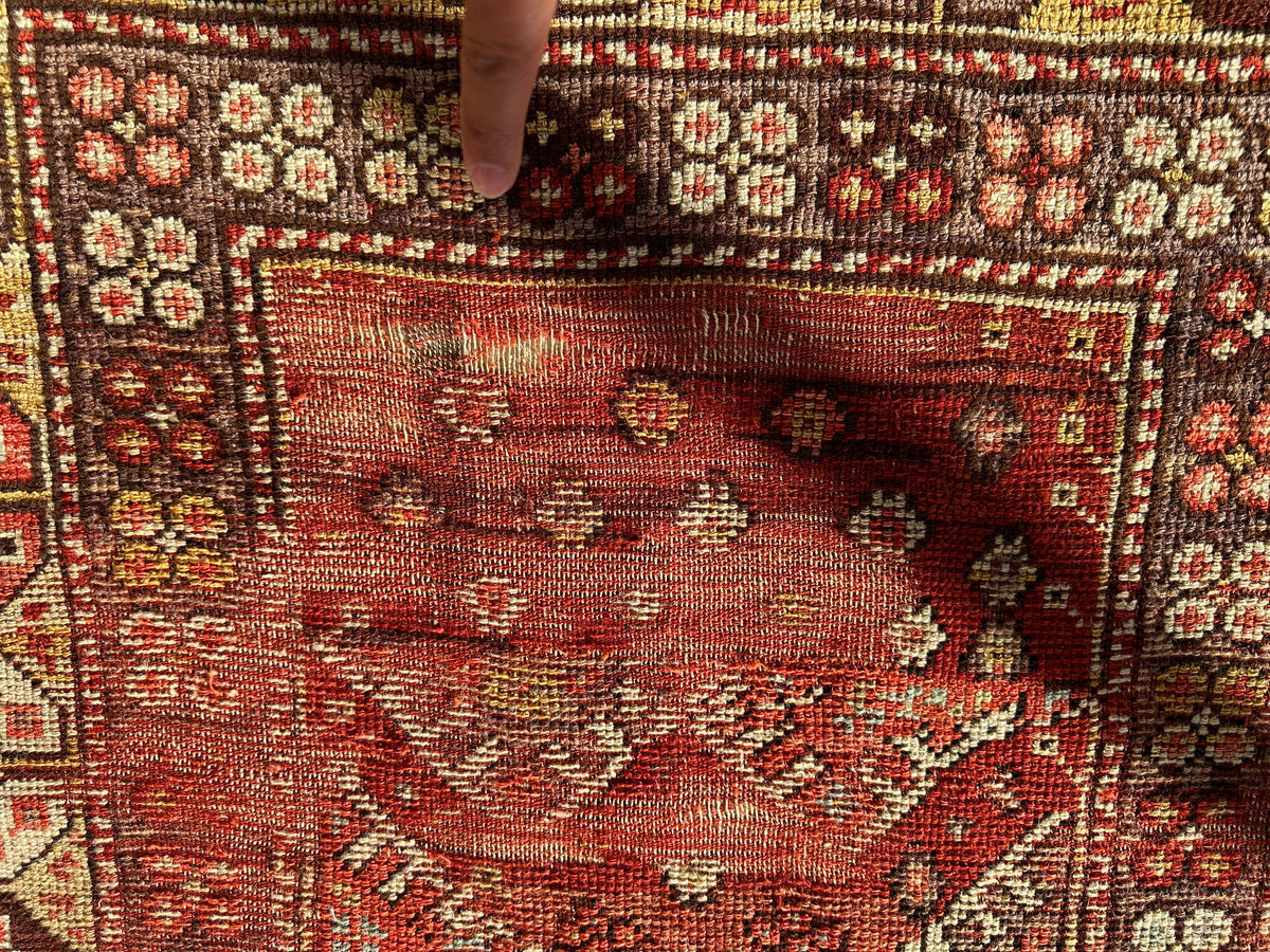 Antique Turkish Prayer Rug 4'3" x 5'11", Hand-Knotted Wool, 1920s, view 10