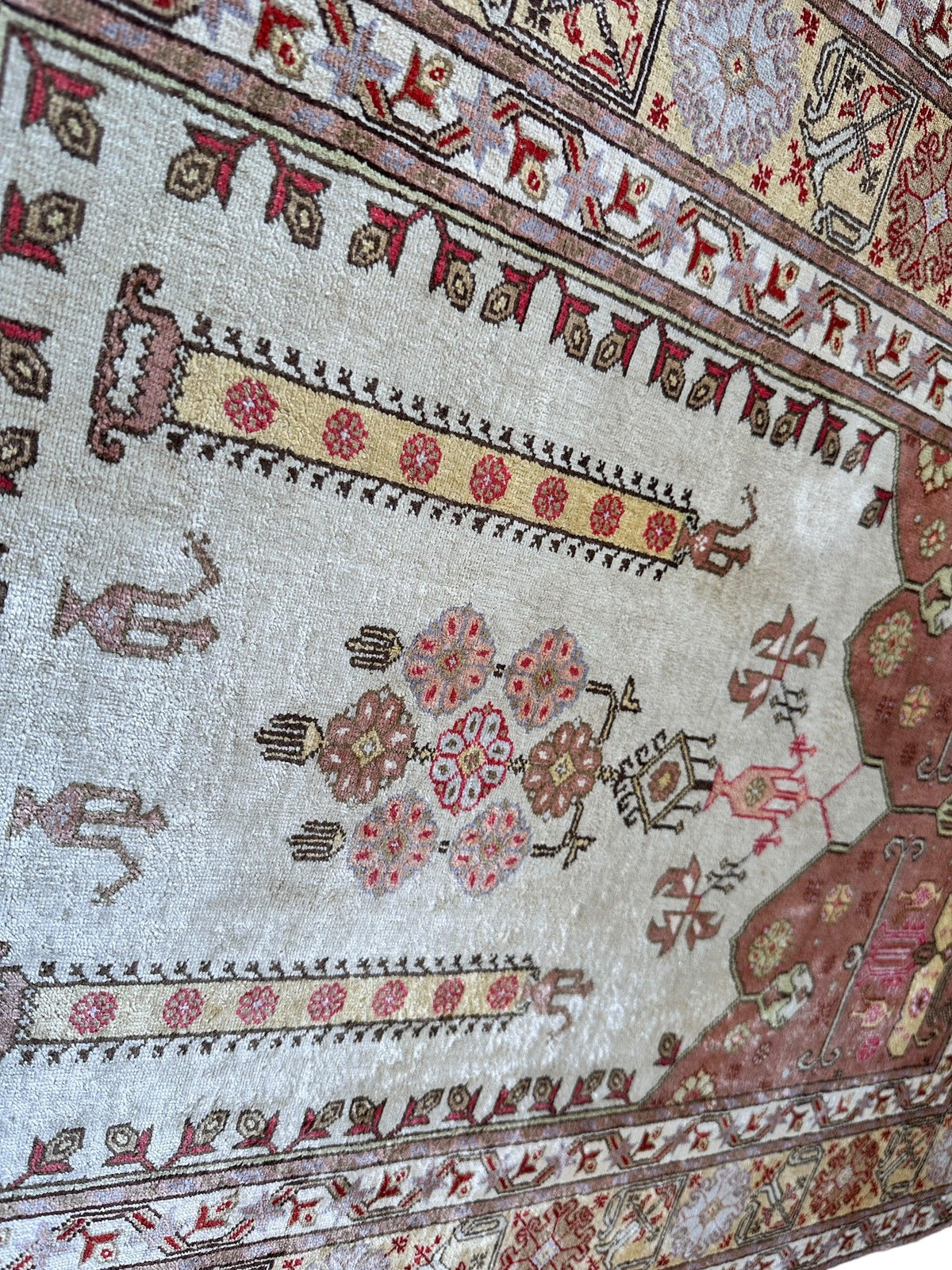 Vintage Turkish Kayseri Rug 26" x 36", Hand-Knotted Silk, 1980s, view 10