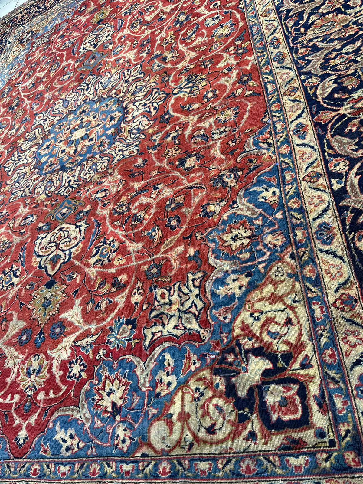 Vintage Persian Kashan Rug 8' x 11'3", Hand-Knotted Wool, Red & Navy, view 12