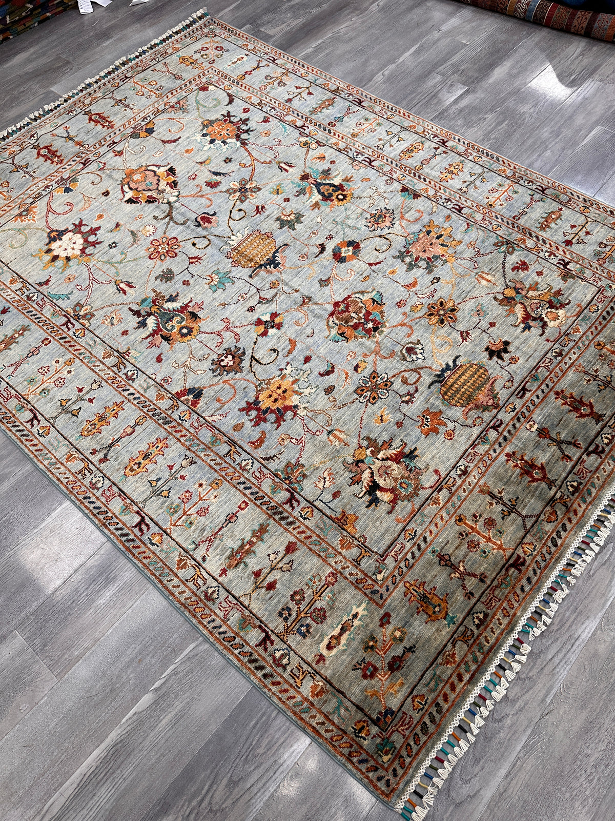 Afghan Chobi Sultani Rug 5'9" x 7'6", Hand-Knotted Ghazni Wool, Cream, view 5