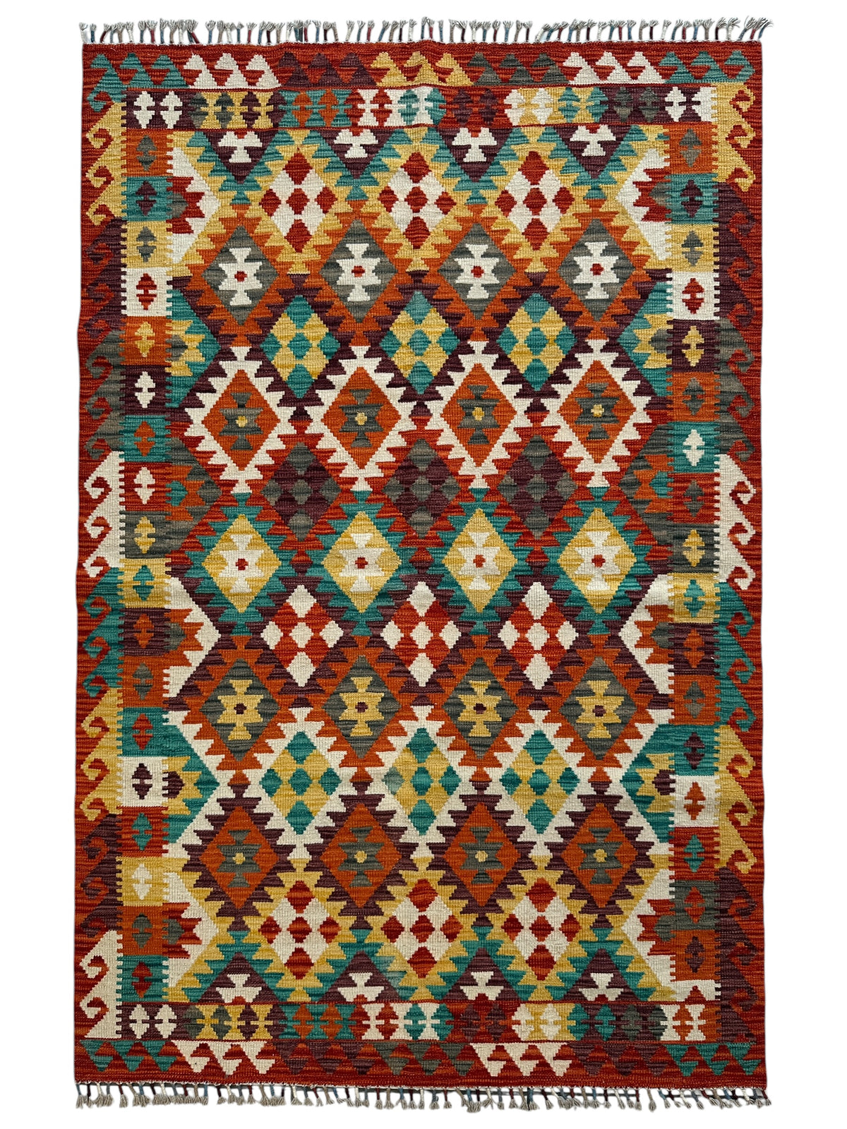 Afghan Maimana Kilim Rug 4'3" x 6'7", Hand-Woven Wool