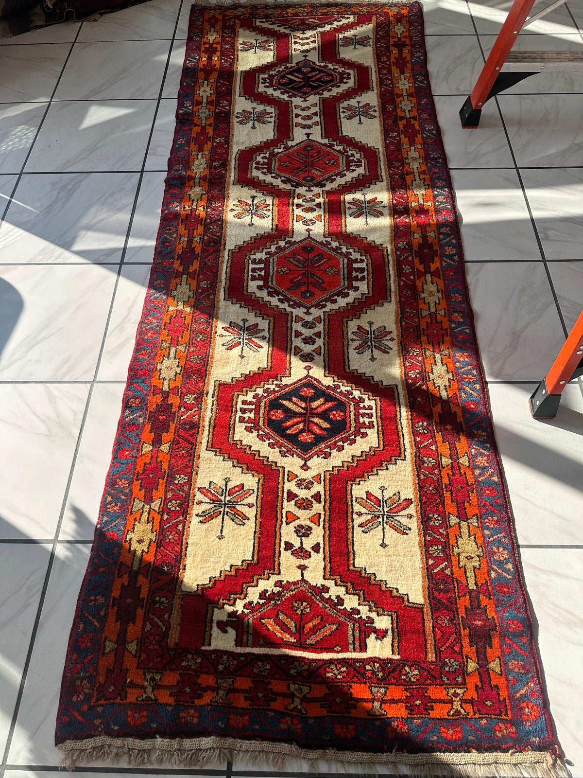 Vintage Persian Meshkin Runner 3'6" x 9'10", Hand-Knotted Wool, 1950s, view 3
