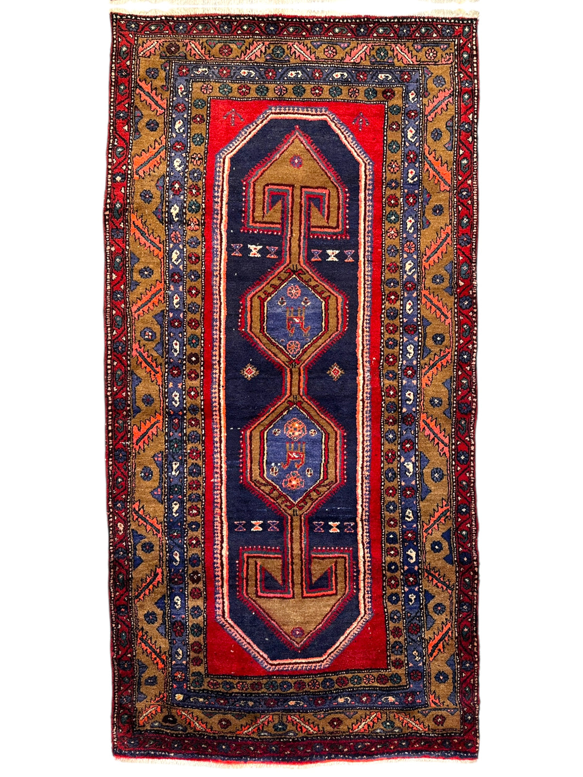 Persian Rug 5x10 size range tribal Red Navy laid flat