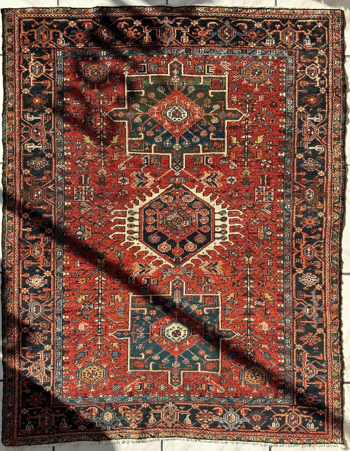 Antique Persian Karaja Rug 4'9" x 6', Hand-Knotted Wool, c. 1900, view 3