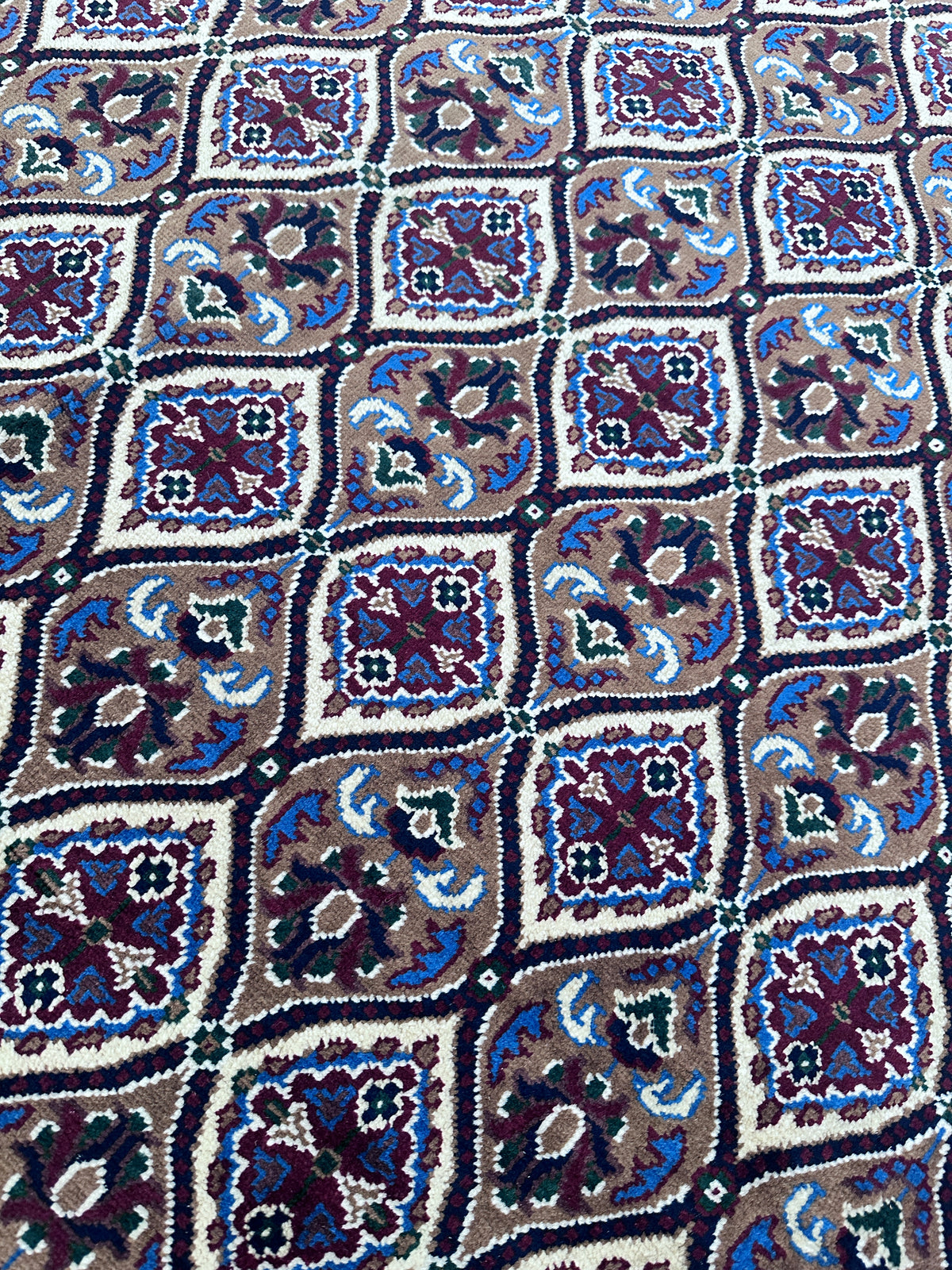 Afghan Rug 8x11, Ivory, Purple & Navy, Hand-Knotted Wool, view 6