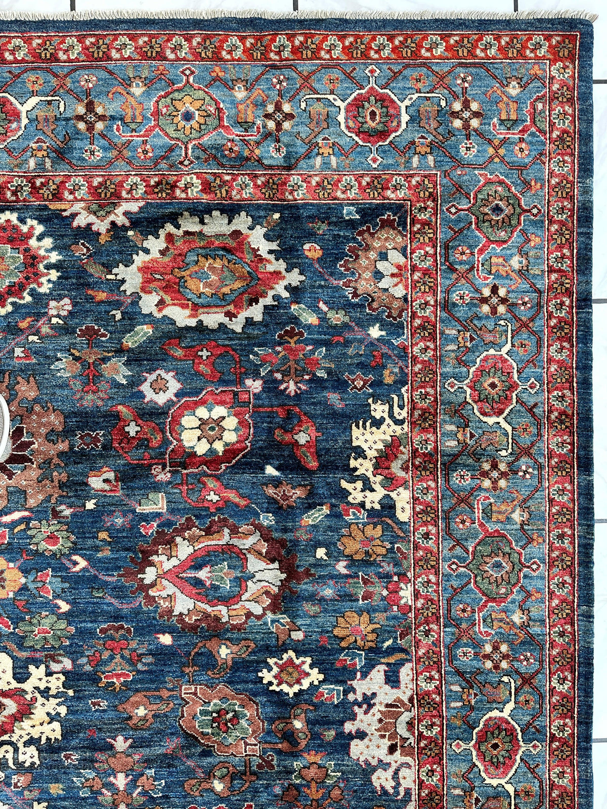 Afghan Serapi Rug 8' x 10', Hand-Knotted Wool, Blue, Gold & Ivory, view 5