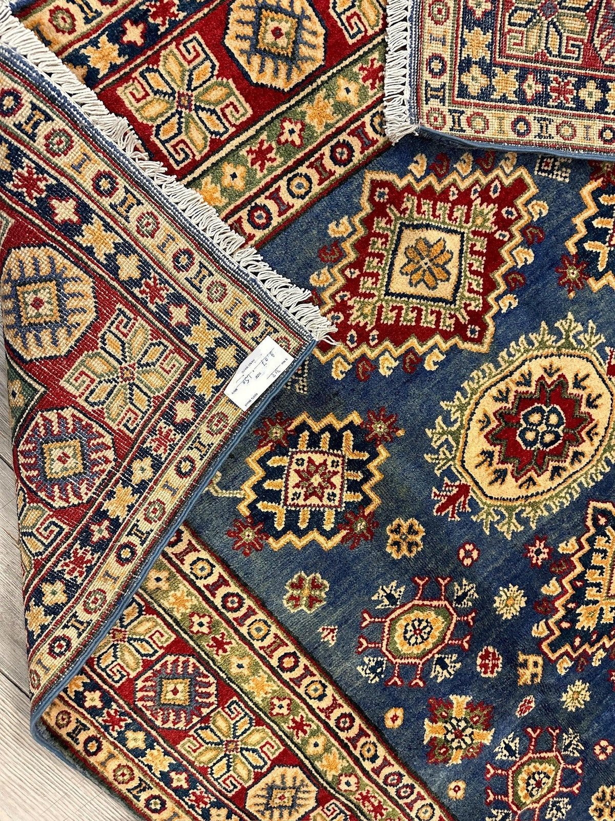 Afghan Super Kazak Rug 4'11" x 6'9", Hand-Knotted Wool, Red, view 7