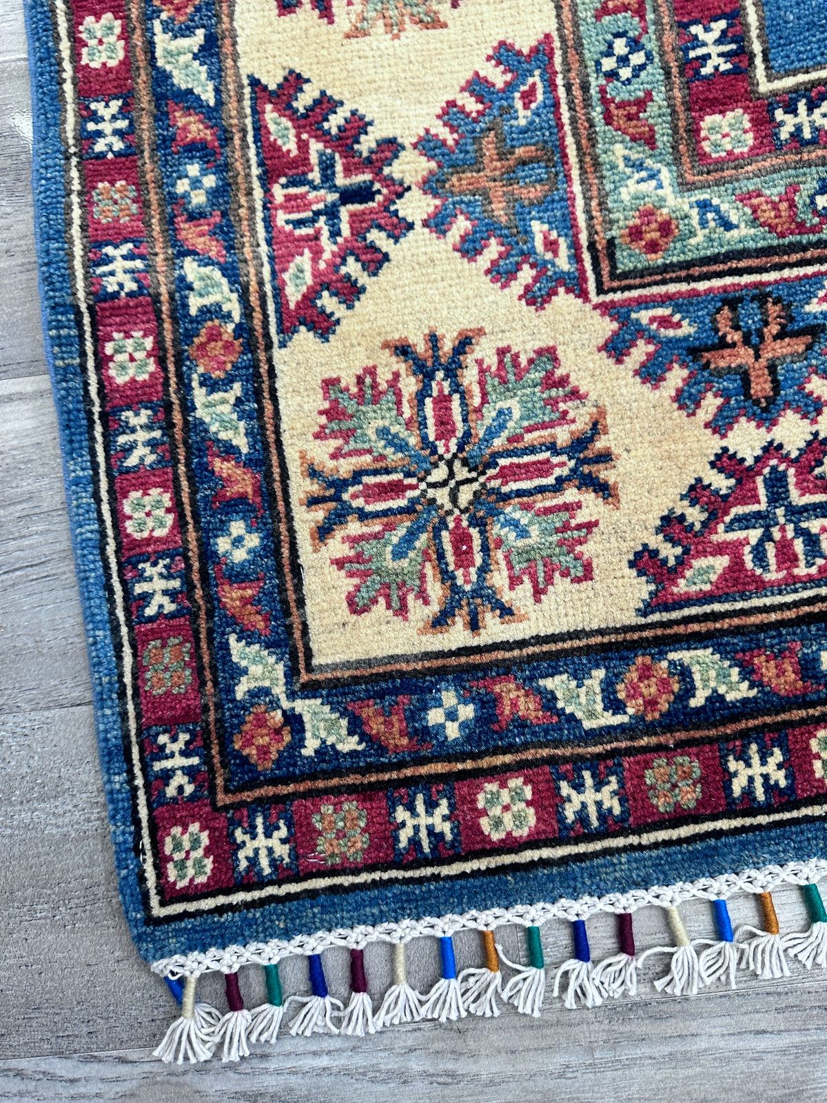 Afghan Kazak Rug 5' x 7', Hand-Knotted Wool, Blue & Red, view 5