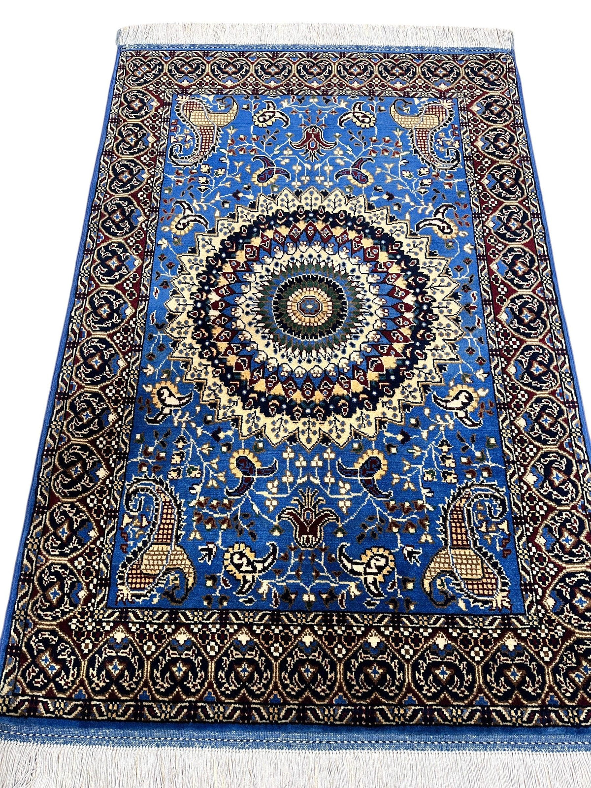 Afghan Rug 3x5, Blue, Navy & Ivory, Hand-Knotted Wool, view 3