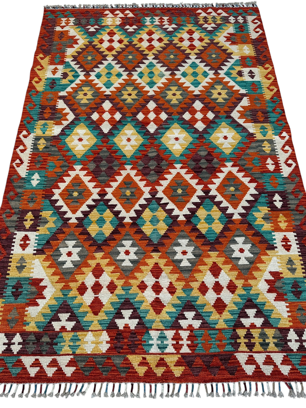 Afghan Maimana Kilim Rug 4'3" x 6'7", Hand-Woven Wool, view 2