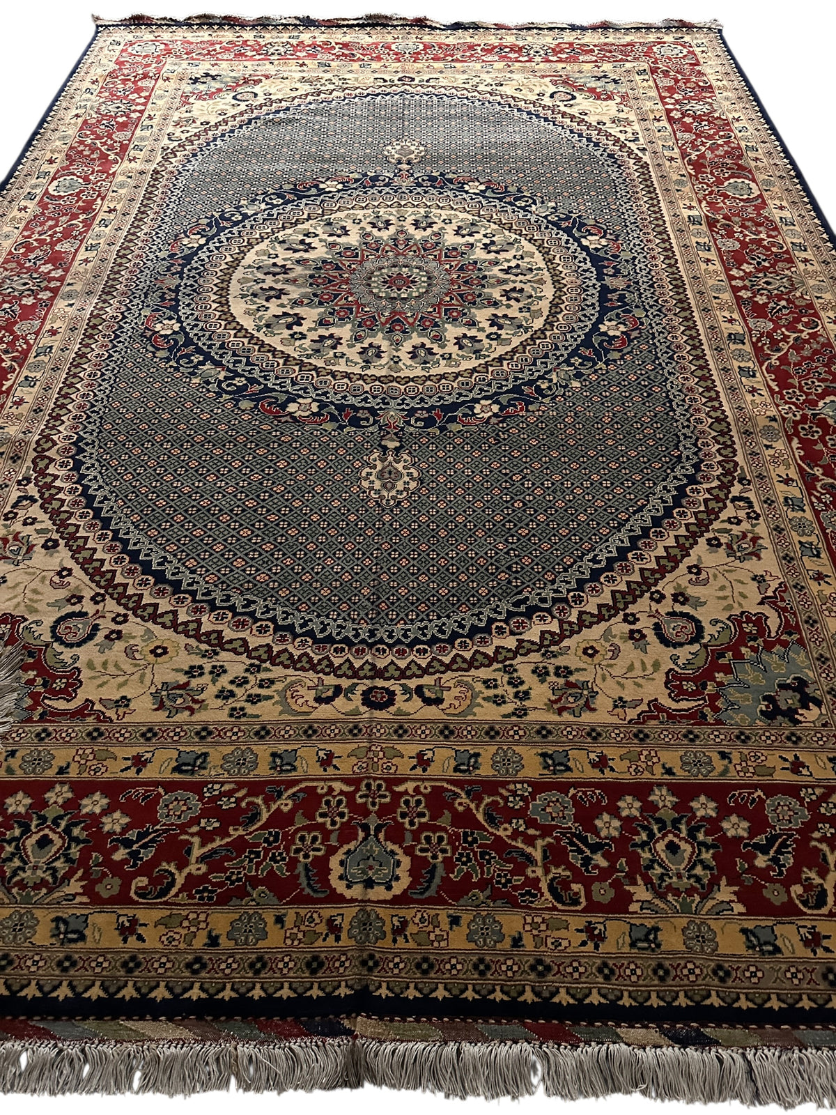 Afghan Tabriz Rug 8x12, Gray, Red & Ivory, Hand-Knotted Wool, view 4