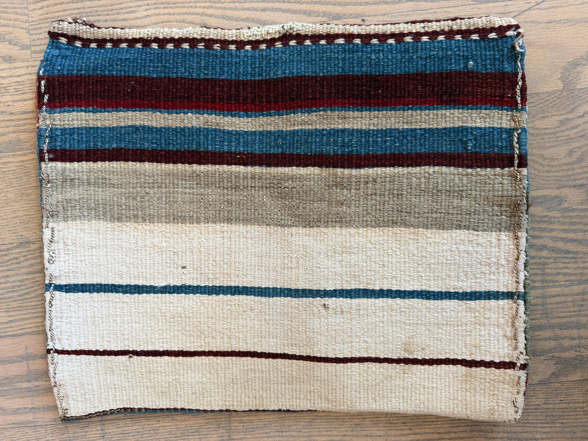 Antique Caucasian Pile Bag 13” x 13” | Burgundy, Light Blue & Ivory | Hand-Knotted Wool