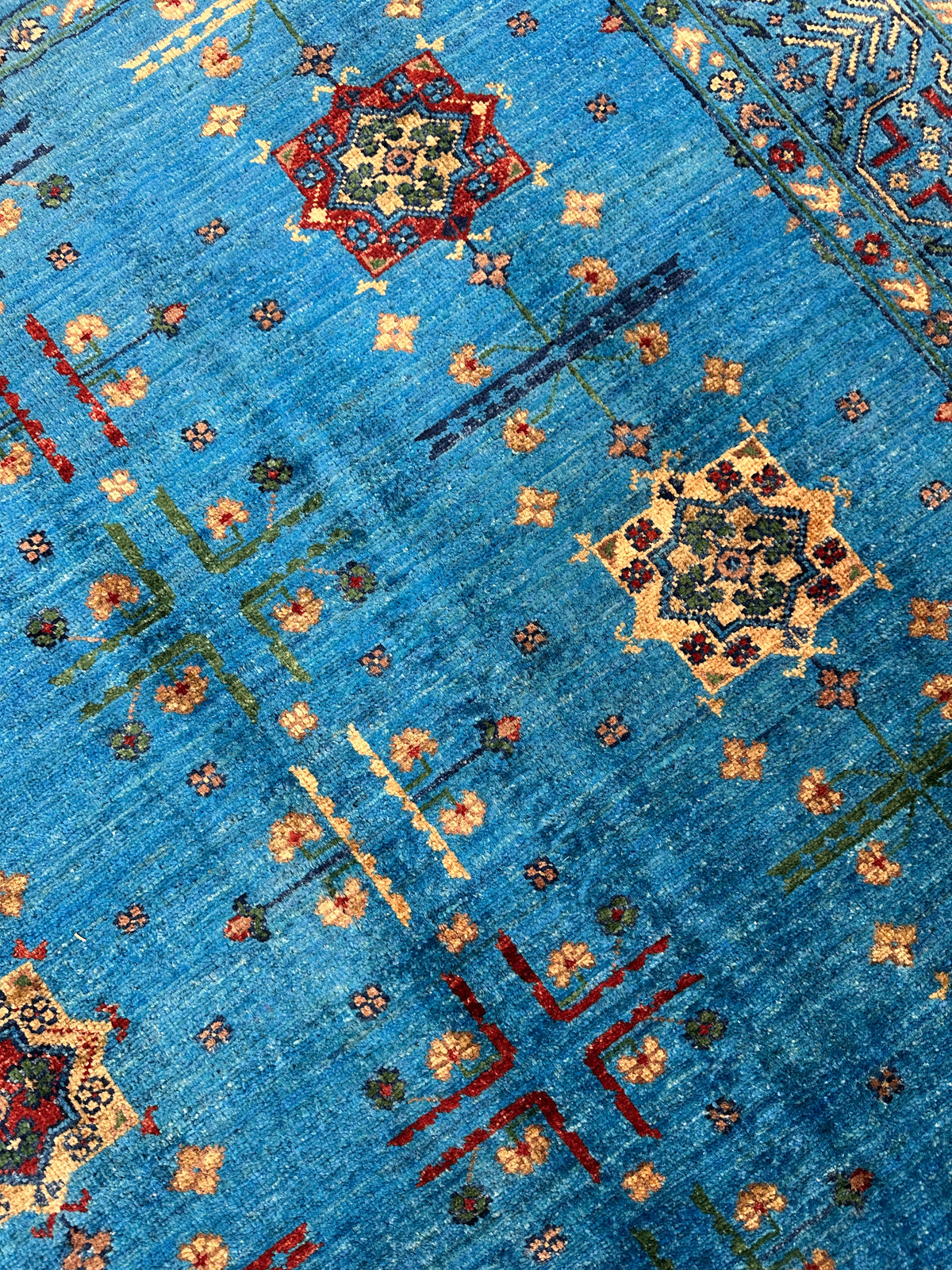 Afghan Chobi Rug 4'10" x 6'7", Hand-Knotted Wool, Blue, Red & Green, view 9