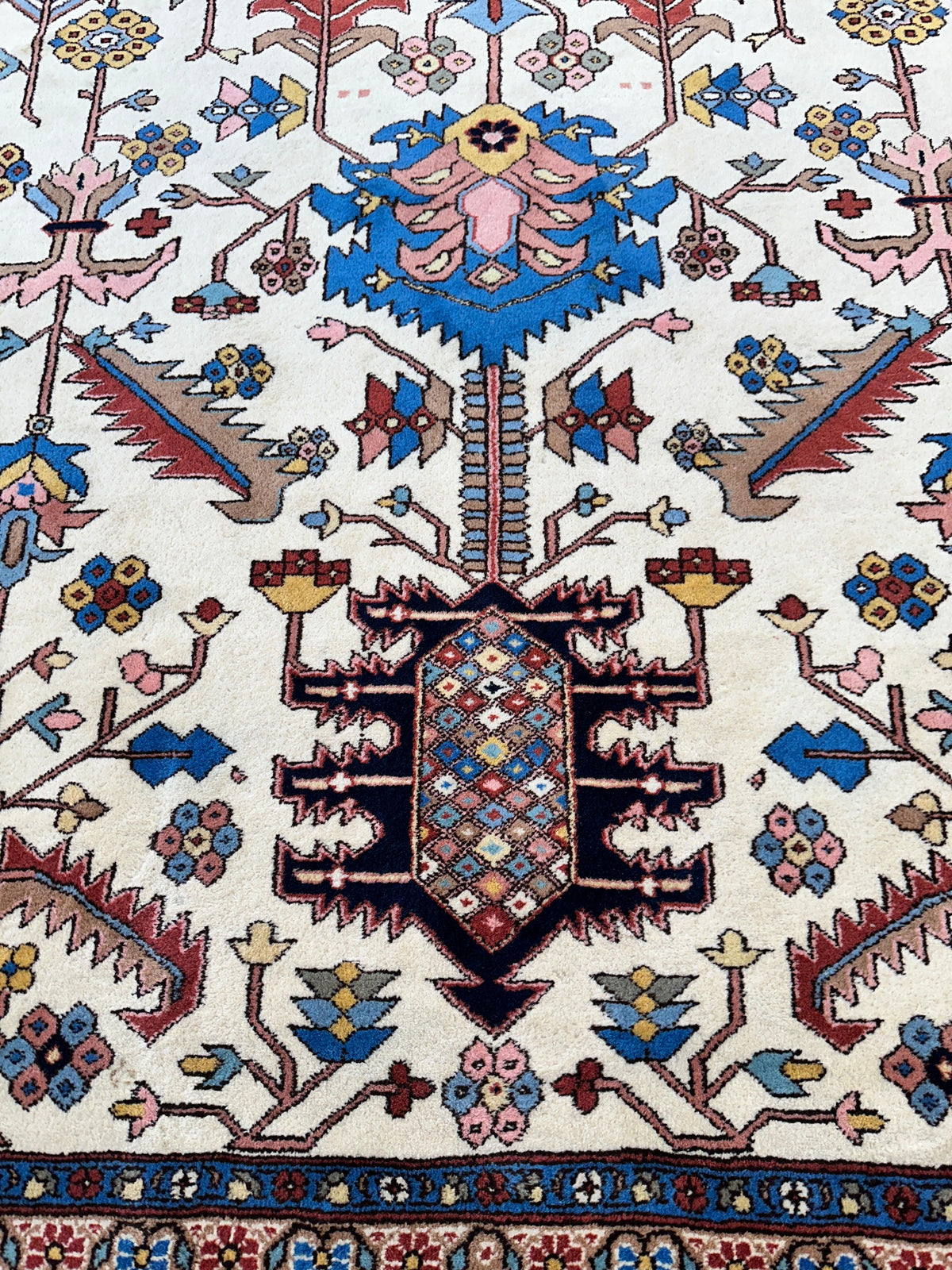Vintage Afghan Serapi Rug 10'10" x 15'10", Hand-Knotted Wool, Blue, view 11