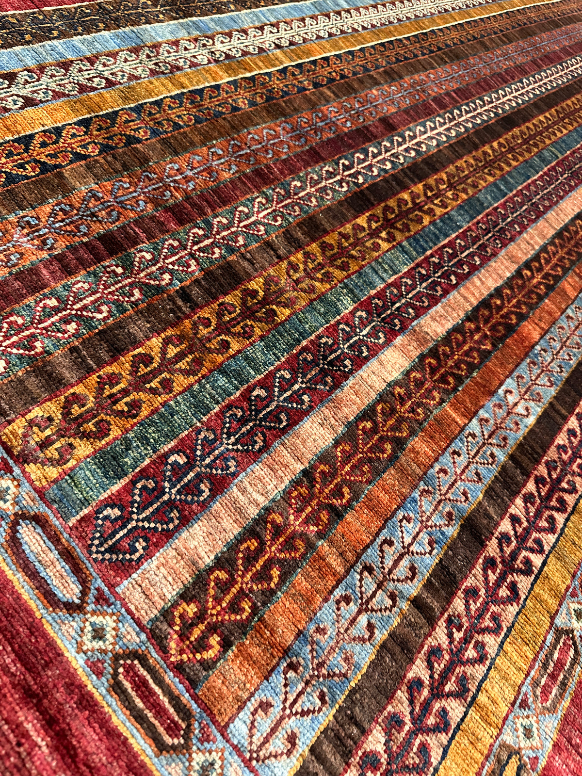 Afghan Khorjin Rug 7'1" x 10'2", Hand-Knotted Wool, Red, Blue & Orange, view 8